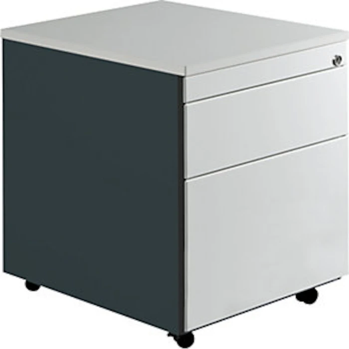 mauser Rollcontainer line, 1x Utensilienauszug, 1x Materialschublade, 1x Hängeregistratur, anthrazitgrau/lichtgrau/lichtgrau