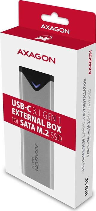 Axagon M.2 Festplattengehäuse, silber, M.2 SATA, USB-C 3.0