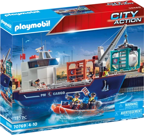 playmobil City Action Großes Containerschiff mit Zollboot