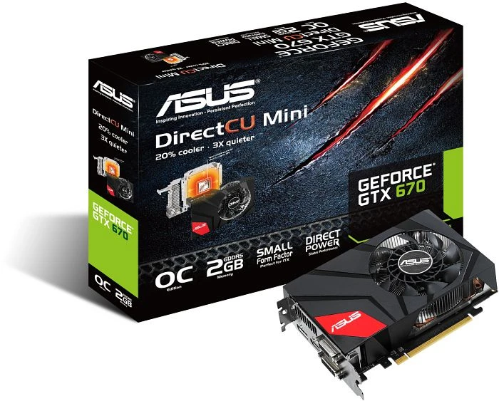 ASUS GeForce GTX 670 DC Mini, GTX670-DCMOC-2GD5, 2GB GDDR5, 2x DVI, HDMI, DP