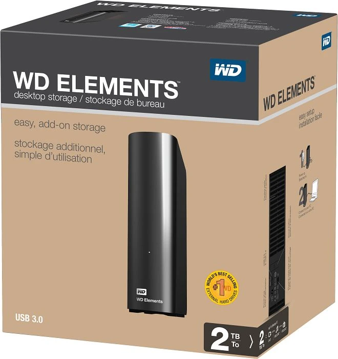 Western Digital WD Elements Desktop, schwarz, 2TB, USB 3.0 Micro-B