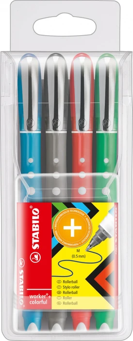 STABILO worker+ colorful Medium Tintenroller (Mine) sortiert, 4er-Set, Etui