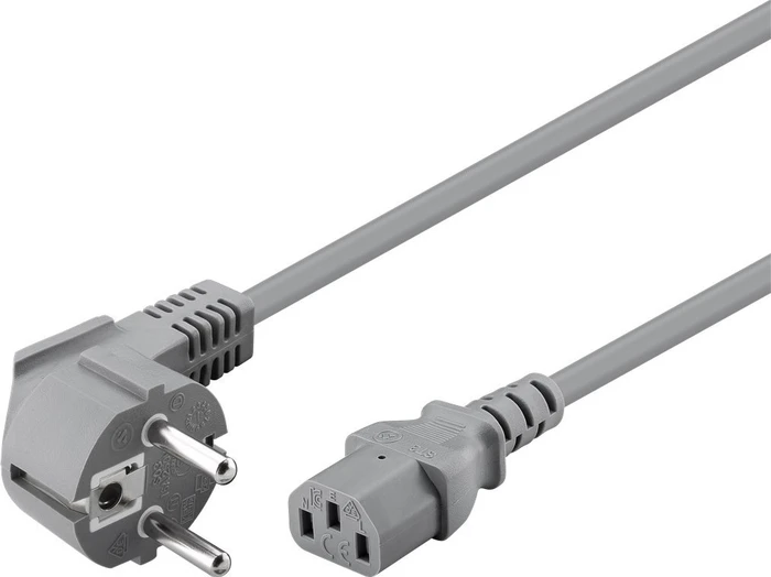 Wentronic Goobay Kaltgeräte Netzkabel, Schutzkontakt auf Kaltgerätestecker C13, gewinkelt, grau, 2m
