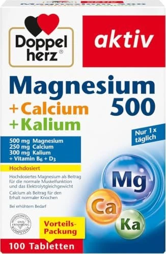 Doppelherz akitv Magnesium 500 + Calcium + Kalium Tabletten, 100 Stück