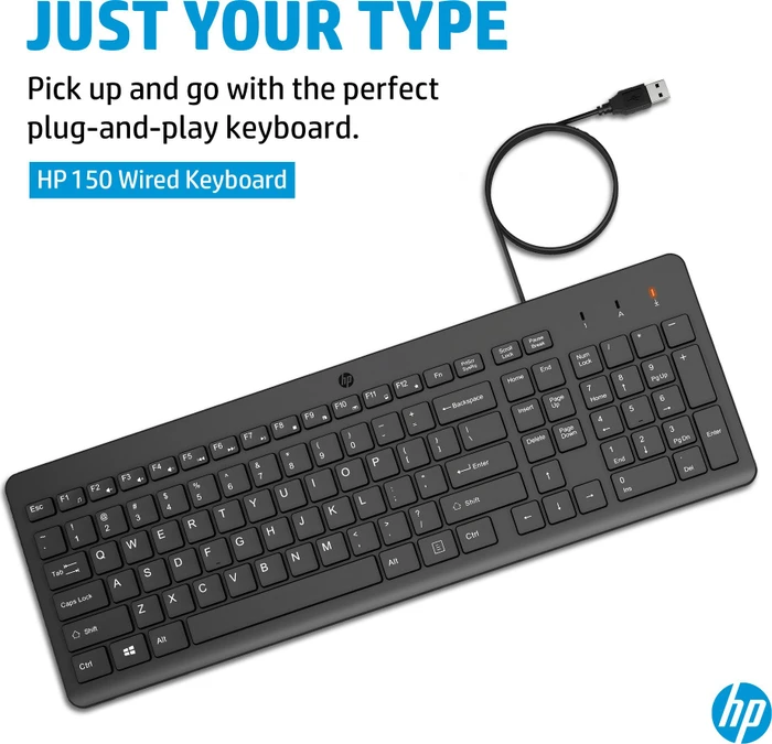 HP 150 kabelgebundene Tastatur, schwarz, USB, ES