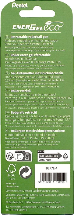 Pentel EnerGel Eco BL77E Gelroller, 4er-Set