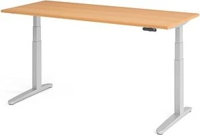Hammerbacher Ergonomic Aktiv XBHM19 elektrisch höhenverstellbarer Sitz-Steh-Schreibtisch 180x80cm Buche/silber