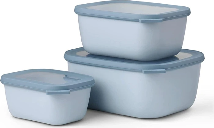 Mepal Multischüssel Cirqula rechteckig hoch Aufbewahrungsbehälter-Set nordic blue, 3-tlg.