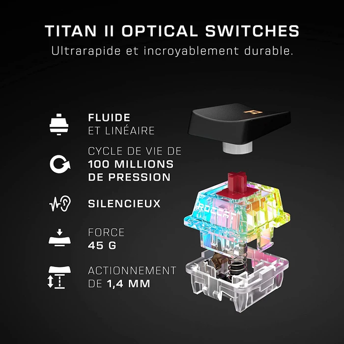 Roccat Vulcan II Mini, LEDs RGB, schwarz, TITAN II OPTICAL RED, USB, FR
