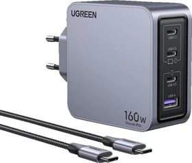 Ugreen Nexode Pro 160W USB-C Ladegerät 4-Ports Mini GaN Schnellladegerat schwarz/grau