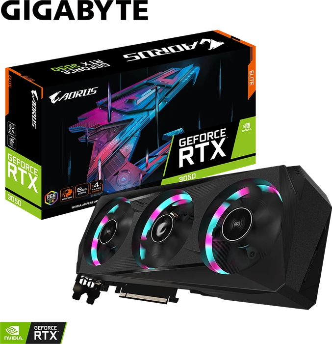 GIGABYTE AORUS GeForce RTX 3050 Elite 8G, 8GB GDDR6, 2x HDMI, 2x DP