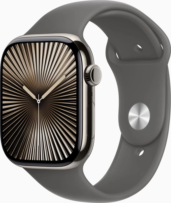 Apple Watch Series 10 (GPS + Cellular) 46mm Titan natur mit Sportarmband M/L steingrau