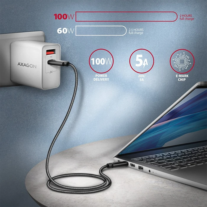 Axagon USB-C Kabel, USB4 Gen3x2, 40Gb/s, 8K60Hz, 100W PD, USB-C [Stecker] auf USB-C [Stecker], 1m