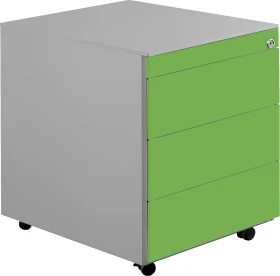 mauser Rollcontainer line, 1x Utensilienauszug, 3x Materialschublade, weißaluminium/gelbgrün
