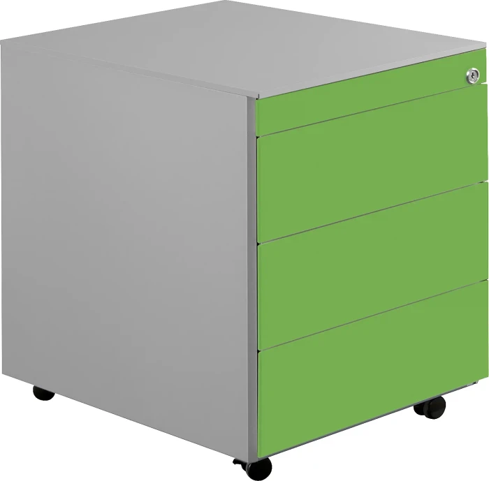 mauser Rollcontainer line, 1x Utensilienauszug, 3x Materialschublade, weißaluminium/gelbgrün