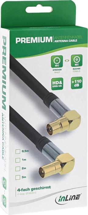 InLine Koaxial Antennenkabel, gewinkelt, 4-fach geschirmt, 2m schwarz