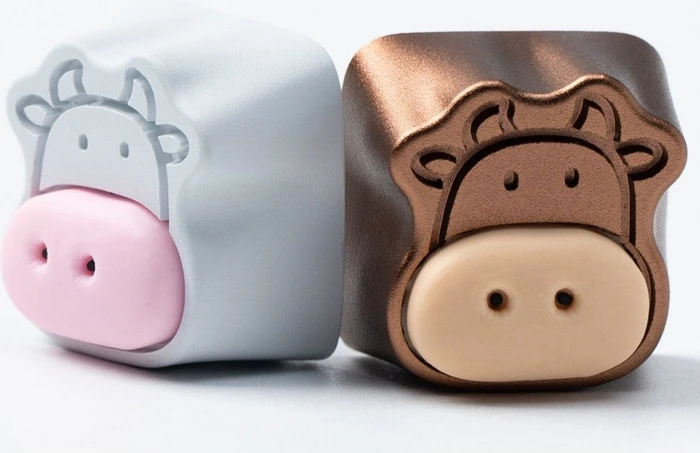 Keychron Cute Cows Alu Alloy Artisan Keycap, Silikon, Aluminium, rosa/weiß, 1 Taste