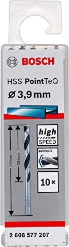 Bosch Professional HSS PointTeQ Spiralbohrer, 3.9x43x75mm, 10 Stück