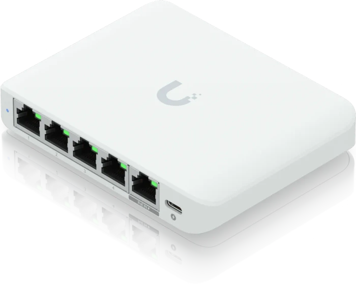Ubiquiti UniFiSwitch Flex Mini Desktop 2.5G Smart Switch, 5x RJ-45, PoE PD