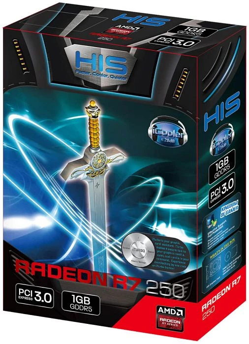 HIS Radeon R7 250 iCooler Boost Clock, 1GB GDDR5, VGA, DVI, HDMI