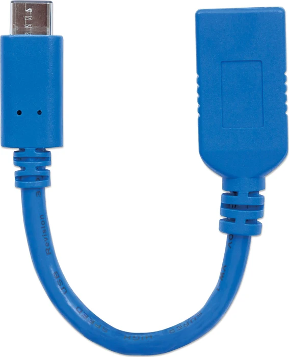 Manhattan SuperSpeed USB-C Anschlusskabel USB 3.2 Gen 1 Typ C-Stecker Typ A-Buchse 0.15m blau