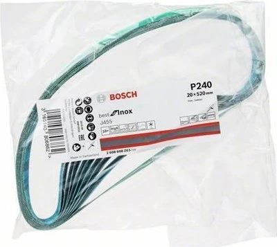 Bosch Professional J455 Best for Inox Schleifband K240, 20x520mm, 10 Stück