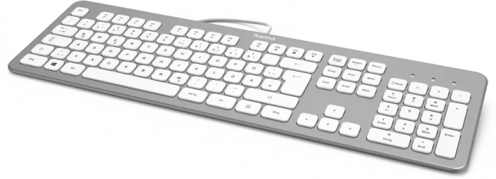 Hama KC-700 Slim-Design Tastatur, silber/weiß, USB, DE
