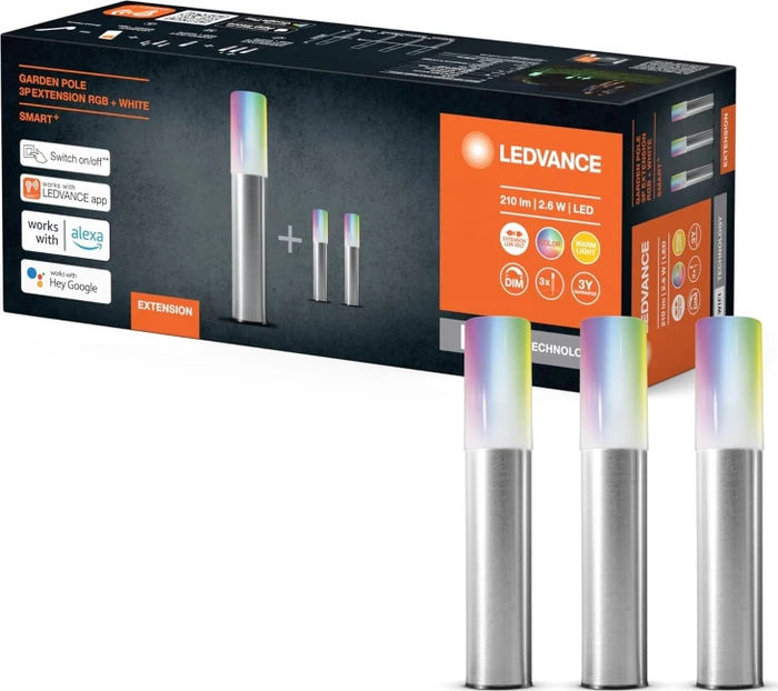 Osram Ledvance SMART+ Outdoor WiFi Garden Pole 3P Ext RGB + W 3.1W Stehleuchte silber, 3 Stück