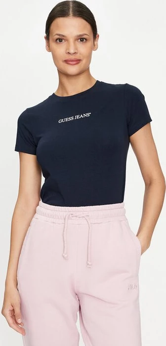 Guess Logo-Print T-Shirt kurzarm dunkelblau (Damen)