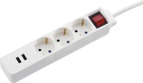 Hama Steckdosenleiste mit Schalter, 3-fach, 2x USB, 1.4m, weiß