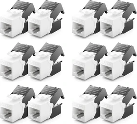 deleyCON Keystone Modul RJ-45 Buchse via Verlegekabel, Cat6a, UTP, Kunststoffgehäuse, schwarz/weiß, 12er-Pack