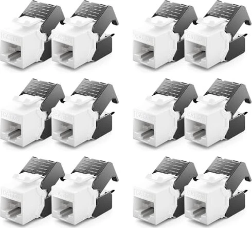 deleyCON Keystone Modul RJ-45 Buchse via Verlegekabel, Cat6a, UTP, Kunststoffgehäuse, schwarz/weiß, 12er-Pack