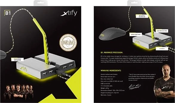 Xtrfy B1 Mouse Bungee mit 4-port USB Hub, Mauskabelhalterung, gelb/silber