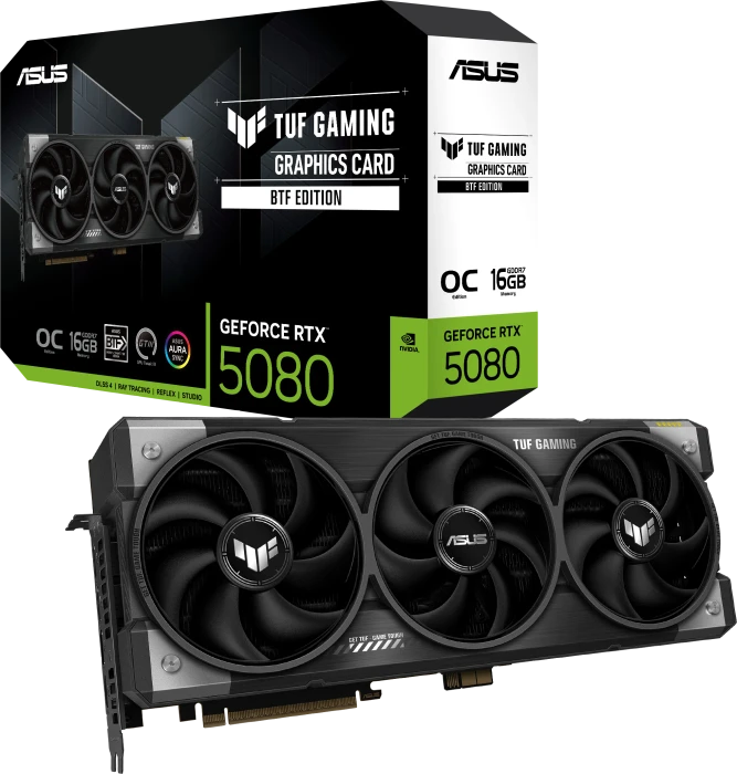 ASUS TUF Gaming GeForce RTX 5080 BTF OC Edition, TUF-RTX5080-O16G-BTF-GAMING, 16GB GDDR7, 2x HDMI, 3x DP
