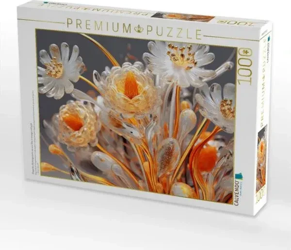 Calvendo Elegantes Blütengesteck wie aus Glas in orange und gold