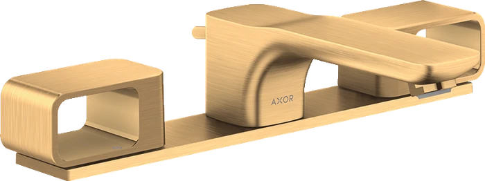 Hansgrohe Axor Urquiola 3-Loch Waschtischarmatur 50 mit Platte und Zugstangen-Ablaufgarnitur brushed brass
