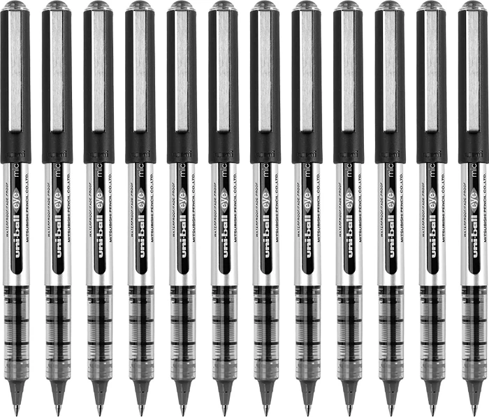 Uni-Ball Eye Micro UB-150 Tintenroller (Mine) schwarz/silber, 12er-Pack