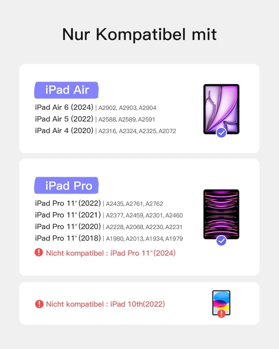 Inateck Magnetische Tastaturhülle für iPad Air 6 11"/iPad Air 5/iPad Pro 11", schwarz, DE