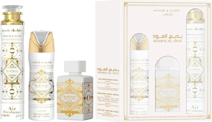 Lattafa Badee Al Oud Honor & Glory EdP 100ml + Raumspray 300ml + Deo Spray 200ml Duftset