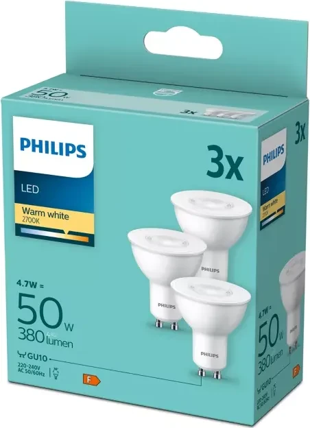 Philips Spot GU10 4.7-50W/827, 3 Stück