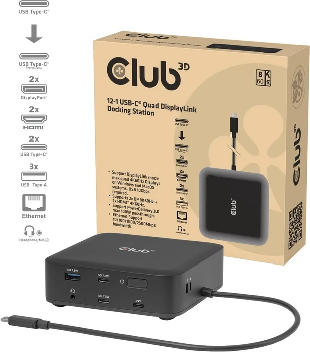 Club 3D 12-in-1 Quad DisplayLink Docking Station, USB-C 3.1 [Stecker]