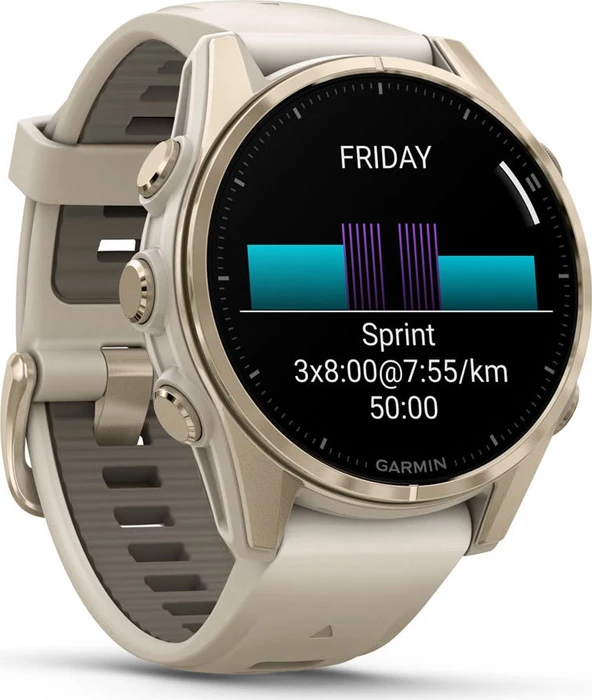 Garmin Fenix 8 43mm Sapphire soft gold/fog grey-dark sandstone silicone