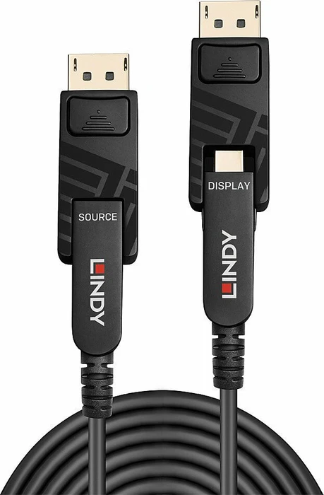 Lindy Fibre Optic Hybrid Line Mini DisplayPort/Mini DisplayPort 1.4 Kabel mit abnehmbaren DisplayPort Steckern schwarz, 100m