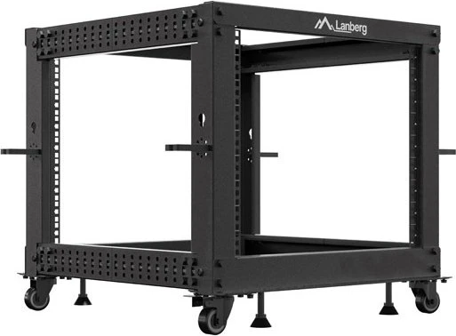Lanberg Open Rack Series 19" Open Frame Rack 9HE, 4-Pfosten, mit Rollen, Flat Pack, tiefenverstellbar, 576-1033mm, RAL 9004, 657mm tief