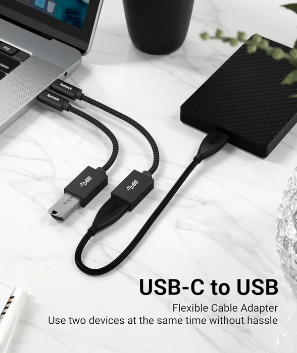 Syntech Adapterkabel, USB 3.1, 10Gb/s, USB-C [Stecker] auf USB-A [Buchse], schwarz, 17cm, 2er-Pack