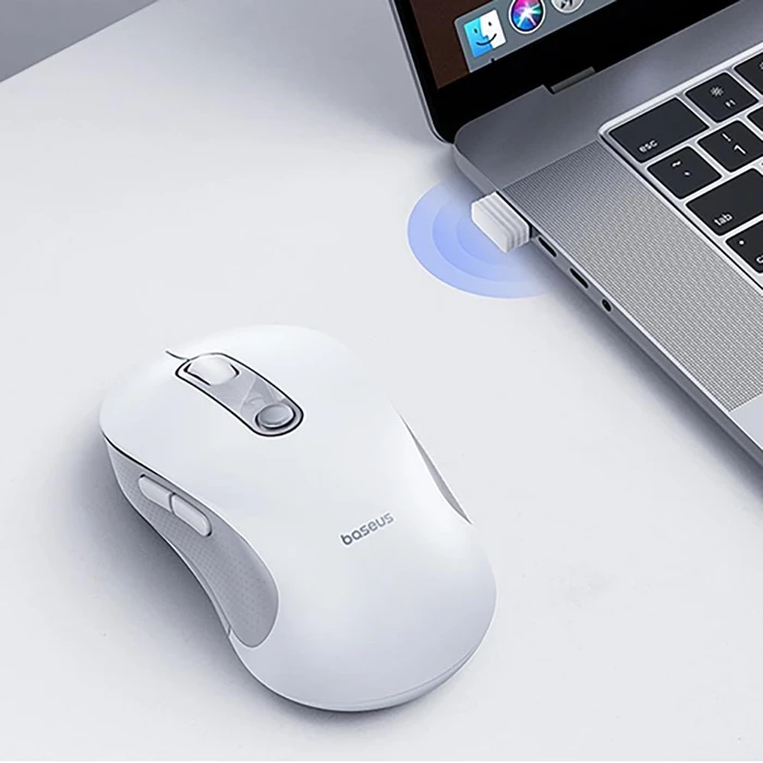Baseus F02 Ergonomic 2.4G Mode Wireless Mouse, weiß/grau, USB