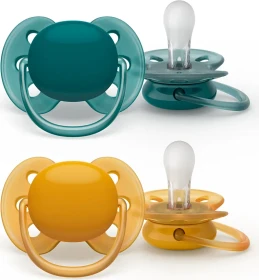 Philips Avent SCF091/04 ultra soft Beruhigungsschnuller, 6-18M, Silikon, grün/gelb, 2 Stück