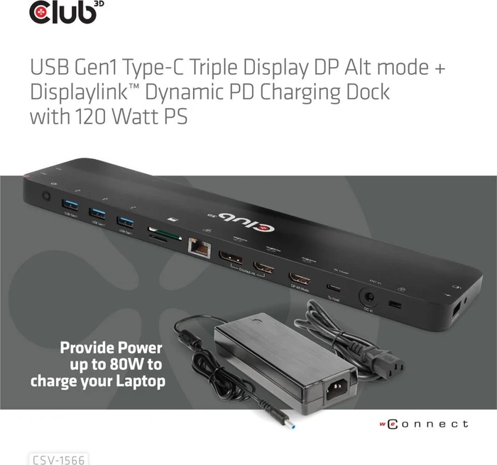Club 3D Triple Display Dynamic PD Charging Dock 120W, USB-C 3.0 [Buchse]