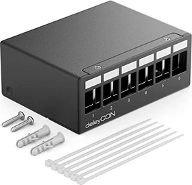 deleyCON Patchpanel Gehäuse für Keystone Module, 1HE, 6-Port, 1HE, schwarz