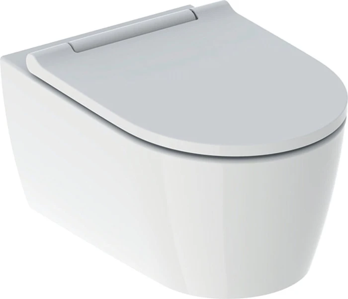 Geberit ONE Set Wand-WC Tiefspüler, geschlossene Form, TurboFlush, mit WC-Sitz, weiß matt/hochglanz-verchromt